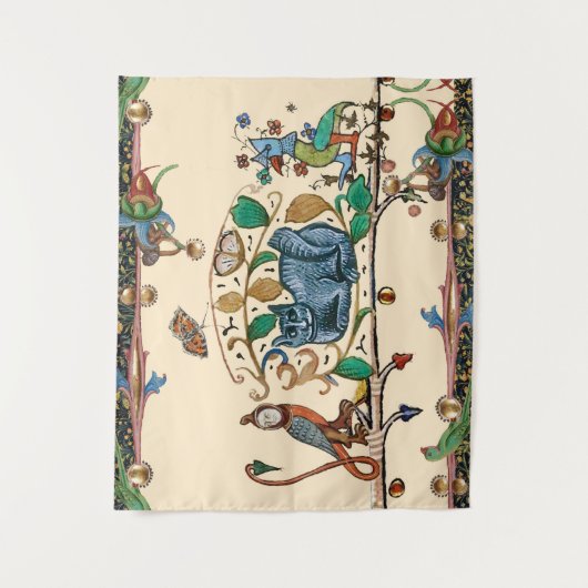 WEIRD MEDIEVAL BESTIARY HUNTER CAT, BIRD, FALCON WANDTEPPICH (Vorderseite)