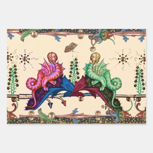 WEIRD MEDIEVAL BESTIARY, KNIGHTS UND HYBRID DRAGON GESCHENKPAPIER SET (Vorderseite 2)