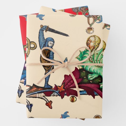 WEIRD MEDIEVAL BESTIARY, KNIGHTS UND HYBRID DRAGON GESCHENKPAPIER SET (Beispiel)