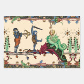 WEIRD MEDIEVAL BESTIARY, KNIGHTS UND HYBRID DRAGON GESCHENKPAPIER SET (Vorderseite)