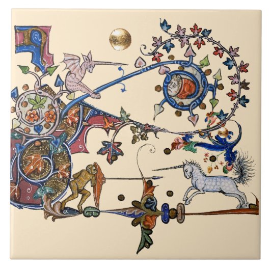 WEIRD MEDIEVAL BESTIARY KRIEG UNICORNS COMBAT MONK FLIESE (Vorderseite)