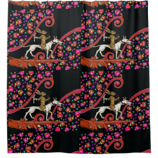 WEIRD MEDIEVAL BESTIARY Rabbit Reiten eines weißen Duschvorhang (Vorderseite)