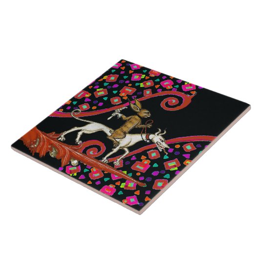 WEIRD MEDIEVAL BESTIARY Rabbit Reiten eines weißen Fliese (Seite)