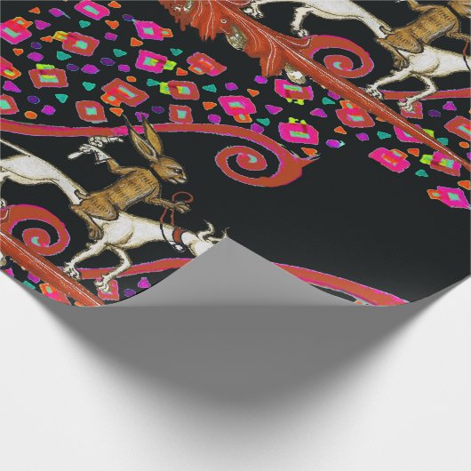 WEIRD MEDIEVAL BESTIARY Rabbit Reiten eines weißen Geschenkpapier (Ecke)