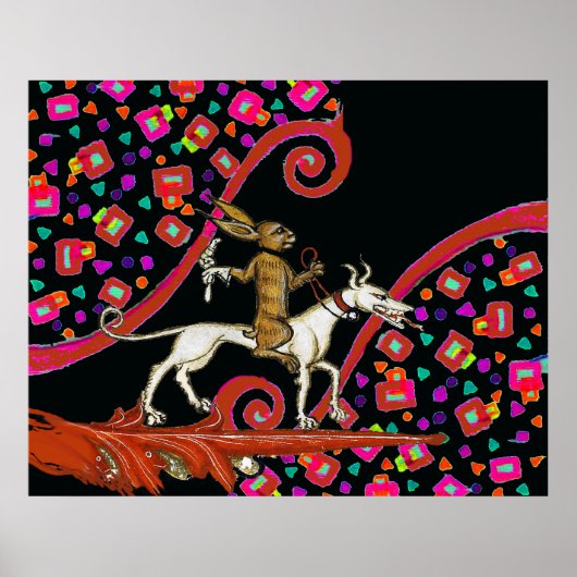 WEIRD MEDIEVAL BESTIARY Rabbit Reiten eines weißen Poster (Vorne)