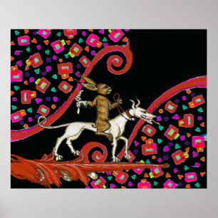 WEIRD MEDIEVAL BESTIARY Rabbit Reiten eines weißen Poster
