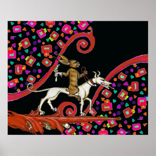 WEIRD MEDIEVAL BESTIARY Rabbit Reiten eines weißen Poster (Vorne)