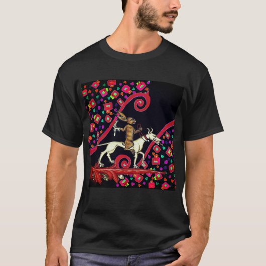 WEIRD MEDIEVAL BESTIARY Rabbit Reiten eines weißen T-Shirt (Vorderseite)