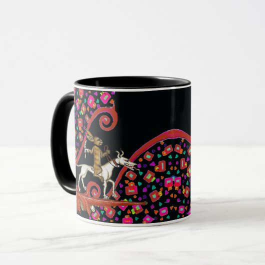 WEIRD MEDIEVAL BESTIARY Rabbit Reiten eines weißen Tasse (Vorderseite Links)