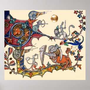 WEIRD MEDIEVAL BESTIARY WAR Snails ,Killer Rabbit Poster