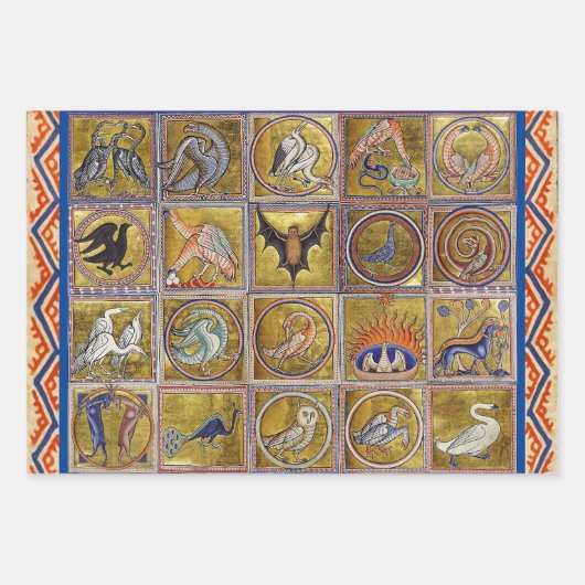 WEIRD MEDIEVENT BESTIARY, UNICORN,GRIFFIN,WILD BOA GESCHENKPAPIER SET (Vorderseite 3)