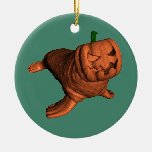 Weird Orange Halloween Walrus Keramik Ornament (Vorne)