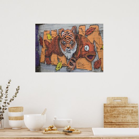 Weird Orange Tiger Fish Graffiti Poster (Küche)