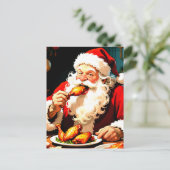 Weird Santa Eating Chicken Postkarte (Stehend Vorderseite)