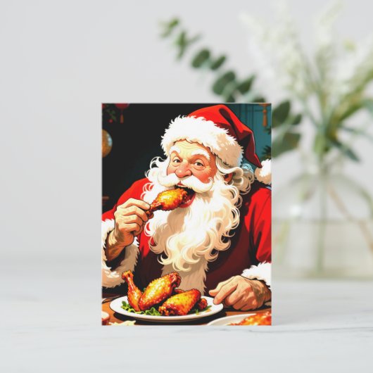 Weird Santa Eating Chicken Postkarte (Stehend Vorderseite)
