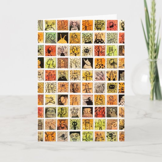 Weird Strange Cartoon Faces Color Squares Greeting Karte (Vorderseite)