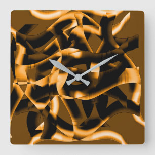 Weird tangle of burnt ribbons, black and orange quadratische wanduhr