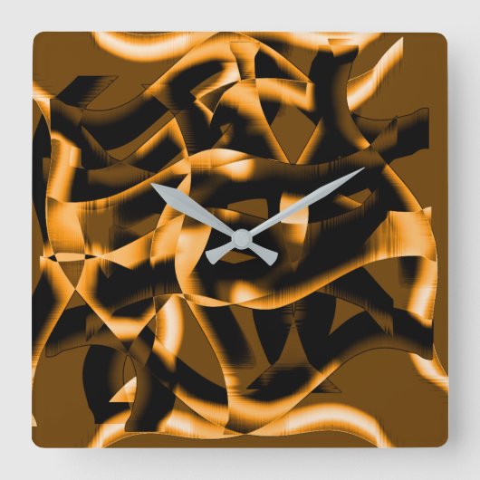 Weird tangle of burnt ribbons, black and orange quadratische wanduhr (Vorderseite)