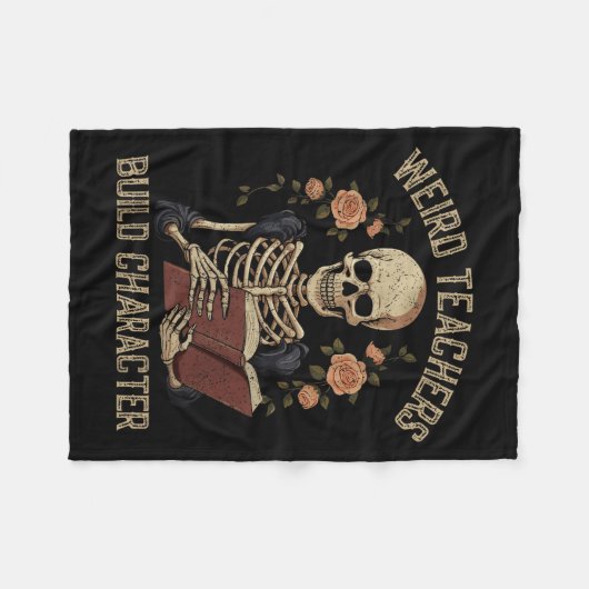 Weird Teachers Build Character Skeleton Book Hallo Fleecedecke (Vorderseite (Horizontal))