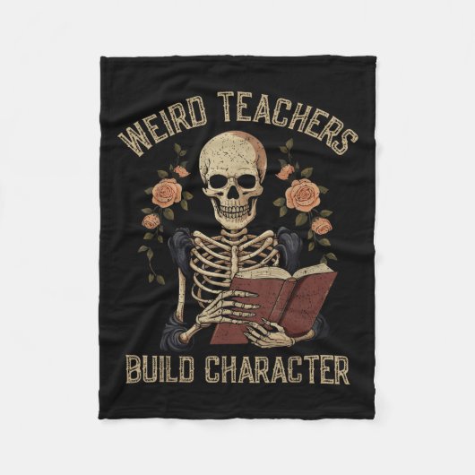 Weird Teachers Build Character Skeleton Book Hallo Fleecedecke (Vorderseite)