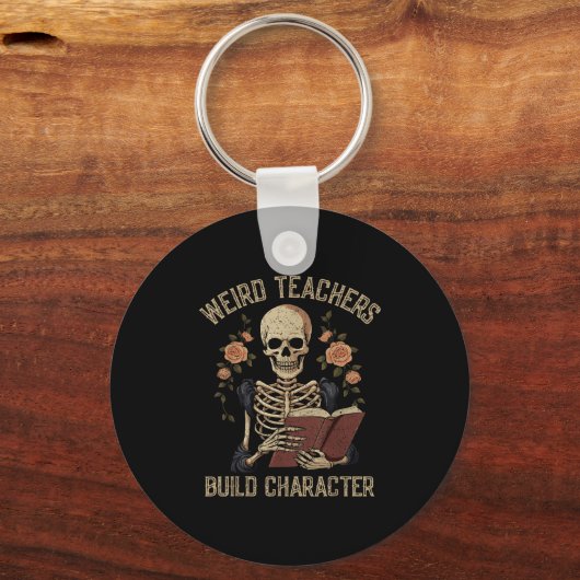 Weird Teachers Build Character Skeleton Book Hallo Schlüsselanhänger (Vorderseite)