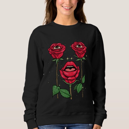 Weirdcore Aesthetic Peeping Red Roses Flower Flora Sweatshirt (Vorderseite)