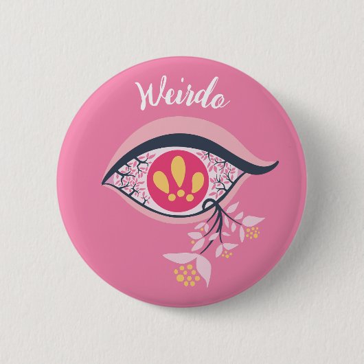 Weirdo Trippy Eye Pink Floral Psychedelic Button (Vorderseite)