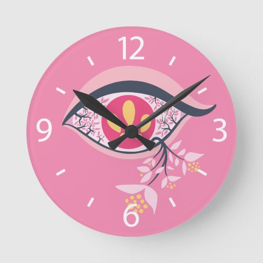 Weirdo Trippy Eye Pink Floral Psychedelic Runde Wanduhr (Vorderseite)