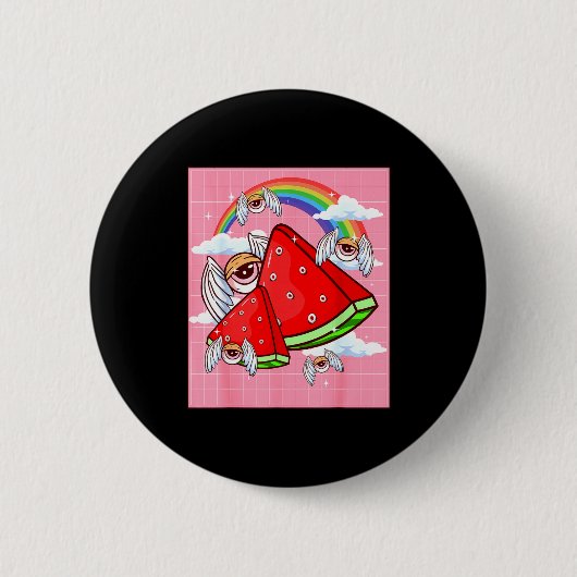 Weirore Aesthetic Kawaii Watermelon Eyes Winged Ey Button (Vorderseite)