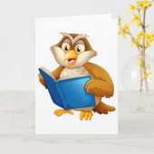 Weise Eule liest Buch Karte (Gelbe Blume)
