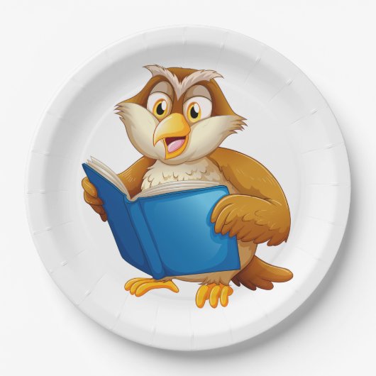 Weise Eule liest Buch Pappteller (Vorderseite)