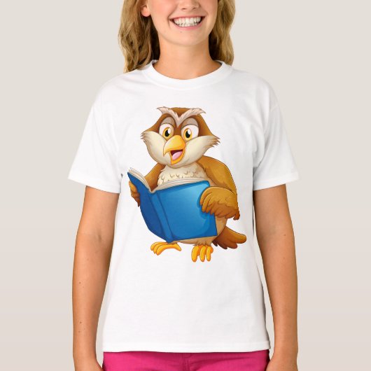 Weise Eule liest Buch T-Shirt (Vorderseite)