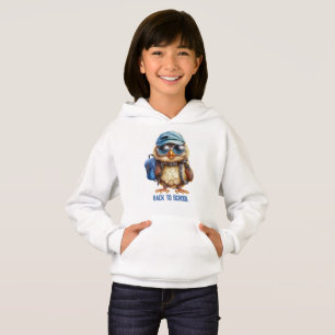 Weise Eule mit blauem Rucksack, Hüten und einer Br Hoodie