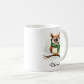 Weise Eule mit Brille und Schal - personalisierte  Kaffeetasse (VorderseiteRechts)