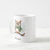 Weise Eule mit Brille und Schal - personalisierte  Kaffeetasse (Vorderseite Links)