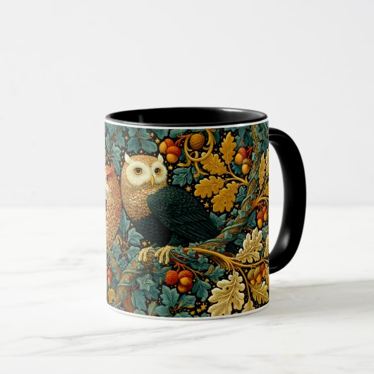 Weise Eulen & Efeu William Morris Stil Malerei Kun Tasse (VorderseiteRechts)