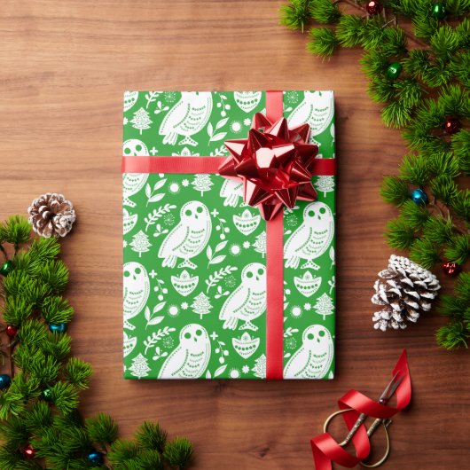 Weise Eulen-Volks kunst Grüne Feiertage Geschenkpapier (Feiertagsgeschenk)