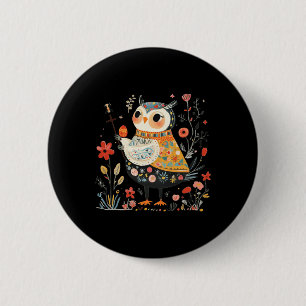 Weise Eulenwächter - Ostereier-Volks kunst Button