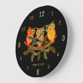 Weise & gemütliche Eulen Schwarz Große Wanduhr (Winkel)