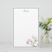 Weise Magnolien-personalisiertes stationäres Briefpapier (Stehend Vorderseite)