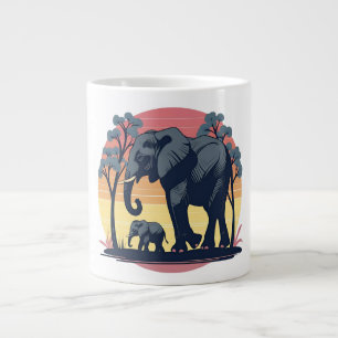 Weise und wild – Retro-Elefantenfamilie Sonnenunte Jumbo-Tasse
