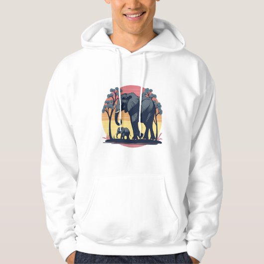 weise und wild - Retro Elephant Family Sunset Hoodie (Vorderseite)