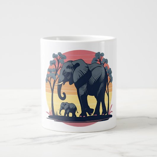 weise und wild - Retro Elephant Family Sunset Jumbo-Tasse (Vorderseite)