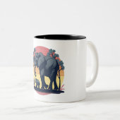 weise und wild - Retro Elephant Family Sunset Zweifarbige Tasse (VorderseiteRechts)