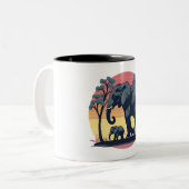 weise und wild - Retro Elephant Family Sunset Zweifarbige Tasse (Vorderseite Links)