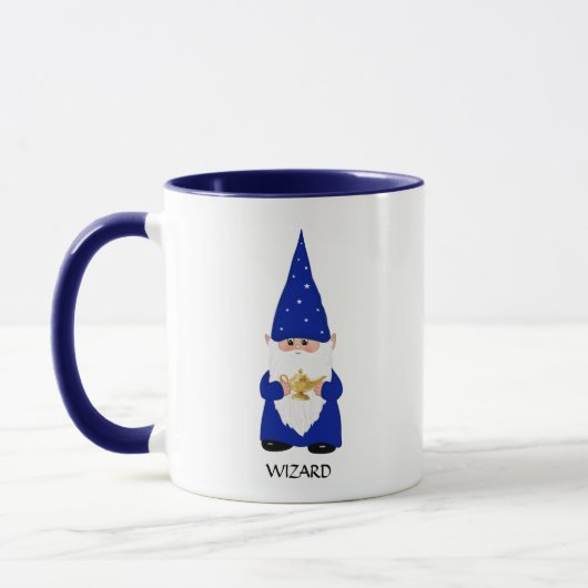 Weiser Gnom in Blau mit Lampe Tasse (Links)
