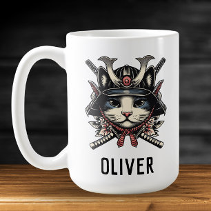 Weiser Samurai-Krieger-Katze Kaffeetasse