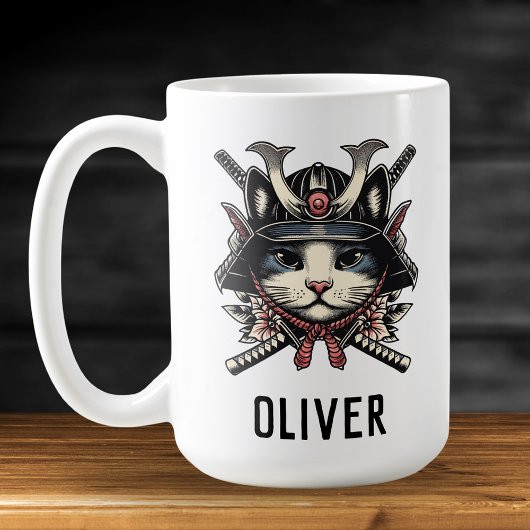 Weiser Samurai-Krieger-Katze Kaffeetasse