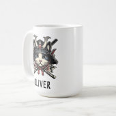 Weiser Samurai-Krieger-Katze Kaffeetasse (Vorderseite Links)