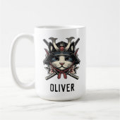 Weiser Samurai-Krieger-Katze Kaffeetasse (Links)